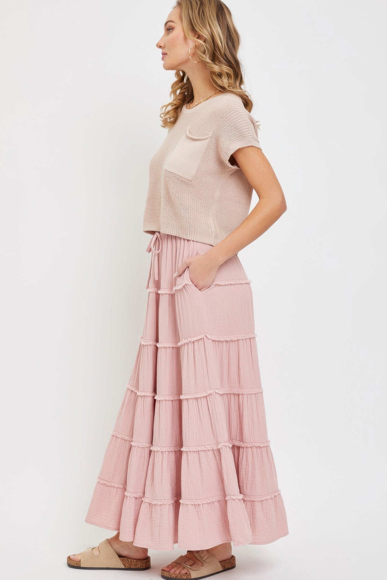 Cotton Gauze Tiered Maxi Skirt -