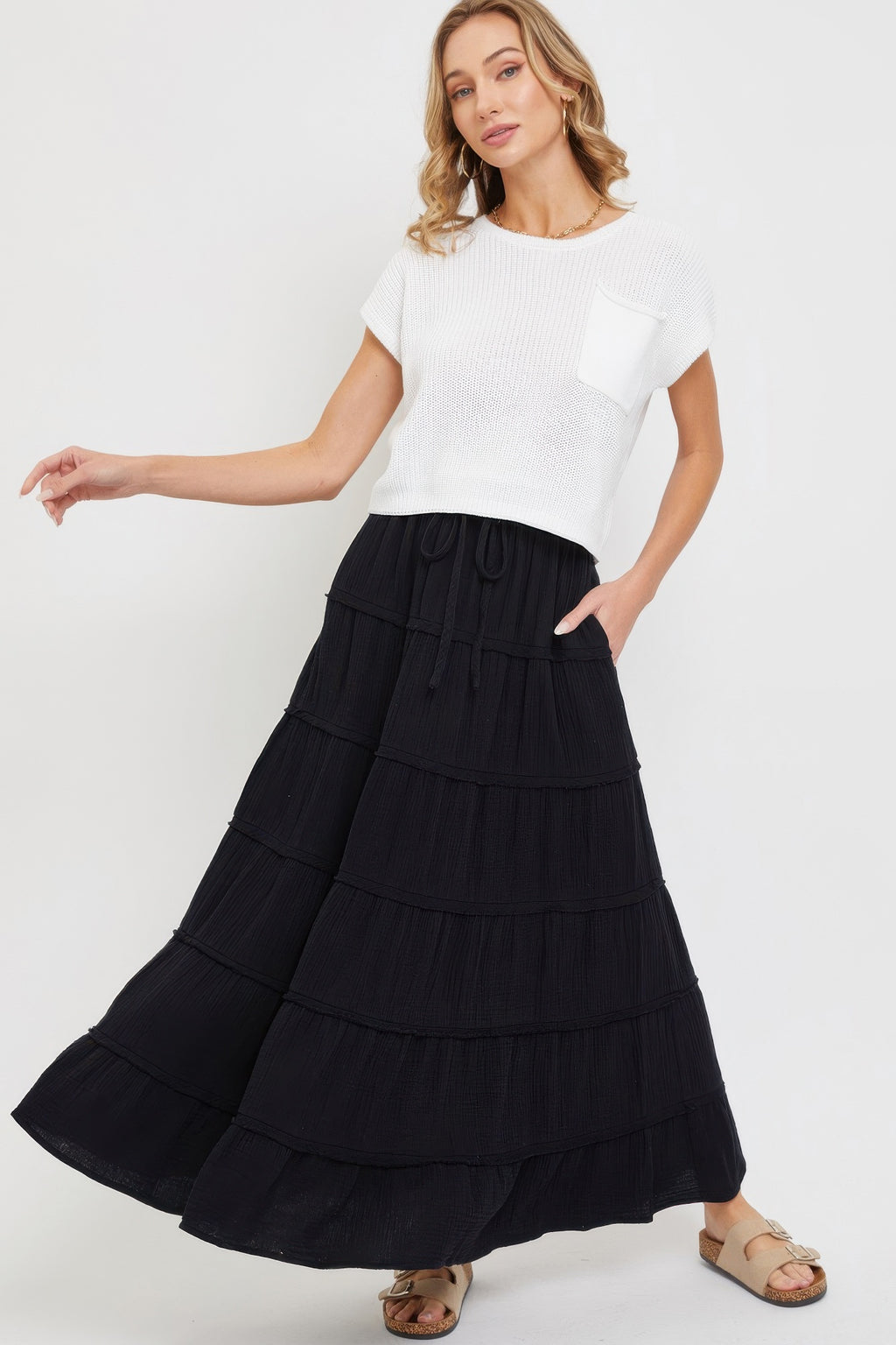 Cotton Gauze Tiered Maxi Skirt -