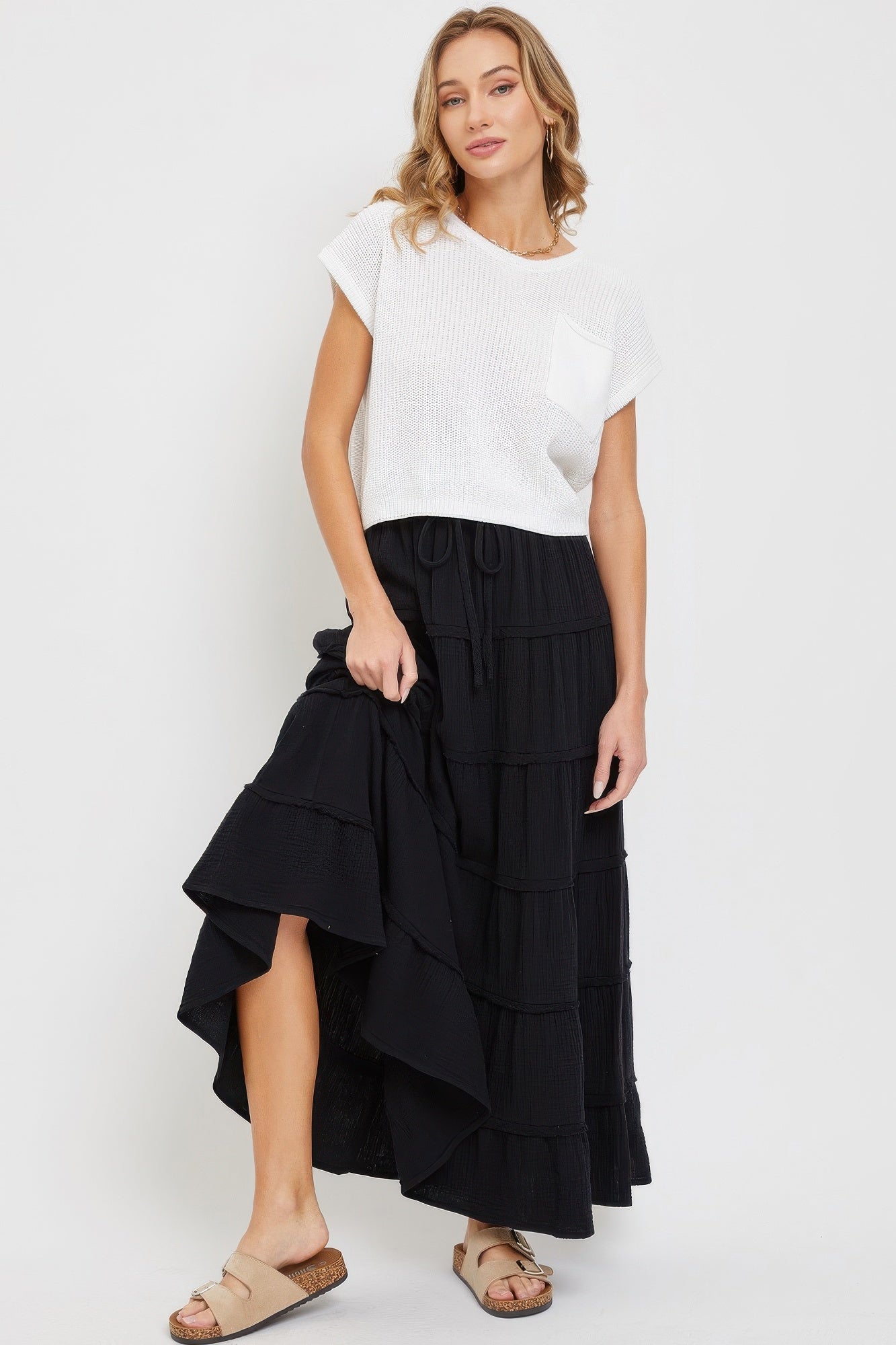 Cotton Gauze Tiered Maxi Skirt -