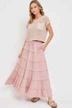 Cotton Gauze Tiered Maxi Skirt - Pink