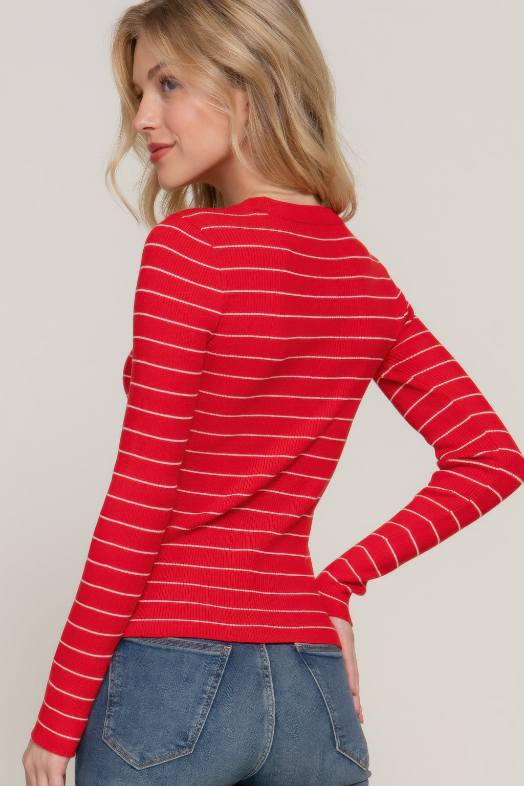 Crew Neck Stripe Knit Sweater -