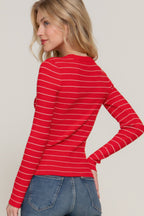 Crew Neck Stripe Knit Sweater -