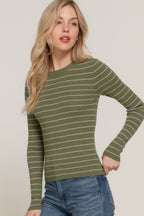 Crew Neck Stripe Knit Sweater -