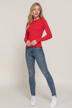 Crew Neck Stripe Knit Sweater -