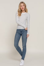 Crew Neck Stripe Knit Sweater -