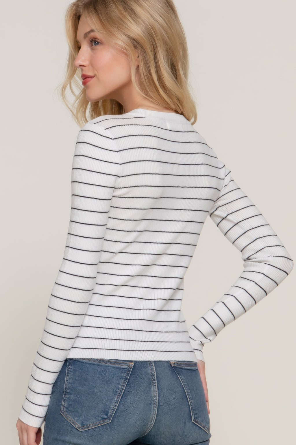 Crew Neck Stripe Knit Sweater -