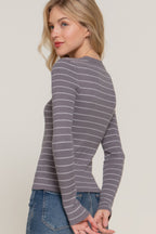 Crew Neck Stripe Knit Sweater -