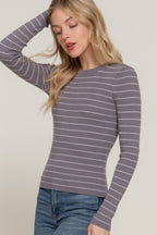 Crew Neck Stripe Knit Sweater -