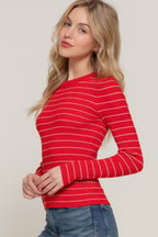 Crew Neck Stripe Knit Sweater -
