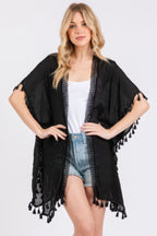 Crochet Tassel Trim Cover Up - Black