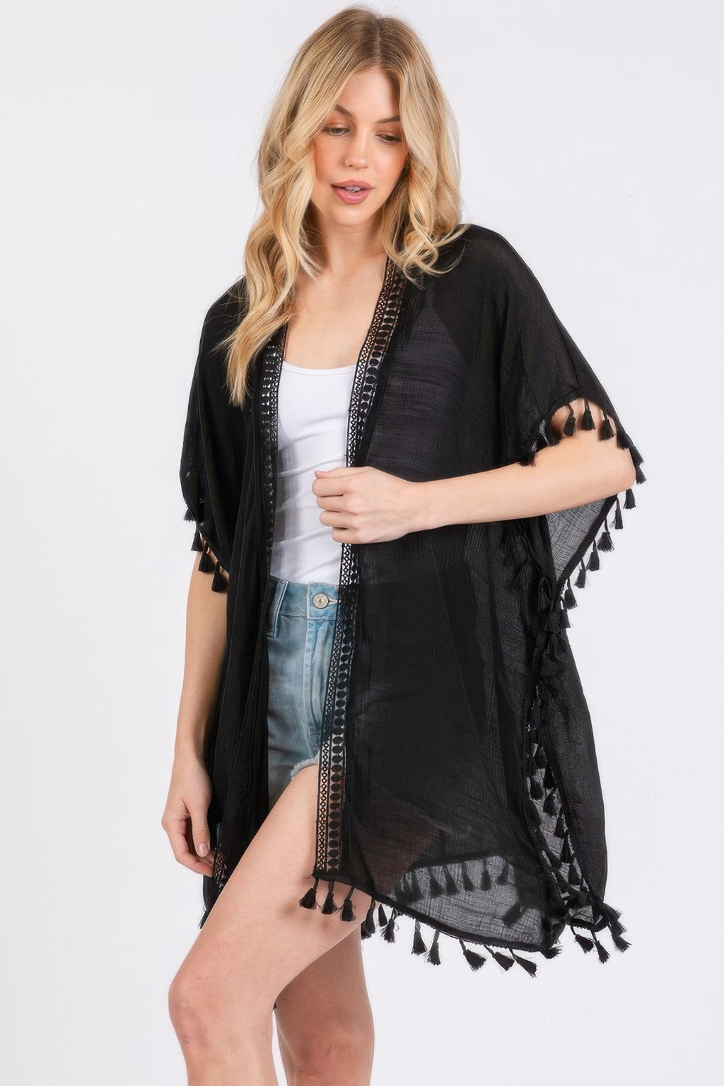 Crochet Tassel Trim Cover Up -