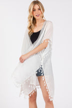 Crochet Tassel Trim Cover Up - White