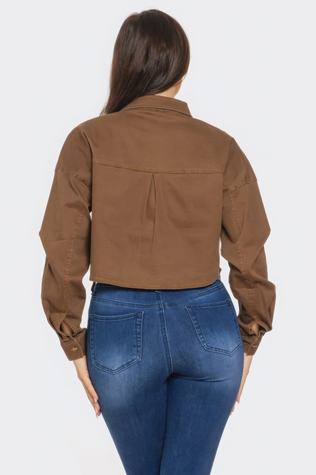 Cropped Rhinestone Denim Shirt -