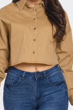 Cropped Rhinestone Denim Shirt -