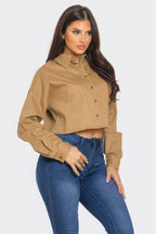 Cropped Rhinestone Denim Shirt -