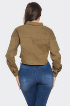 Cropped Rhinestone Denim Shirt -