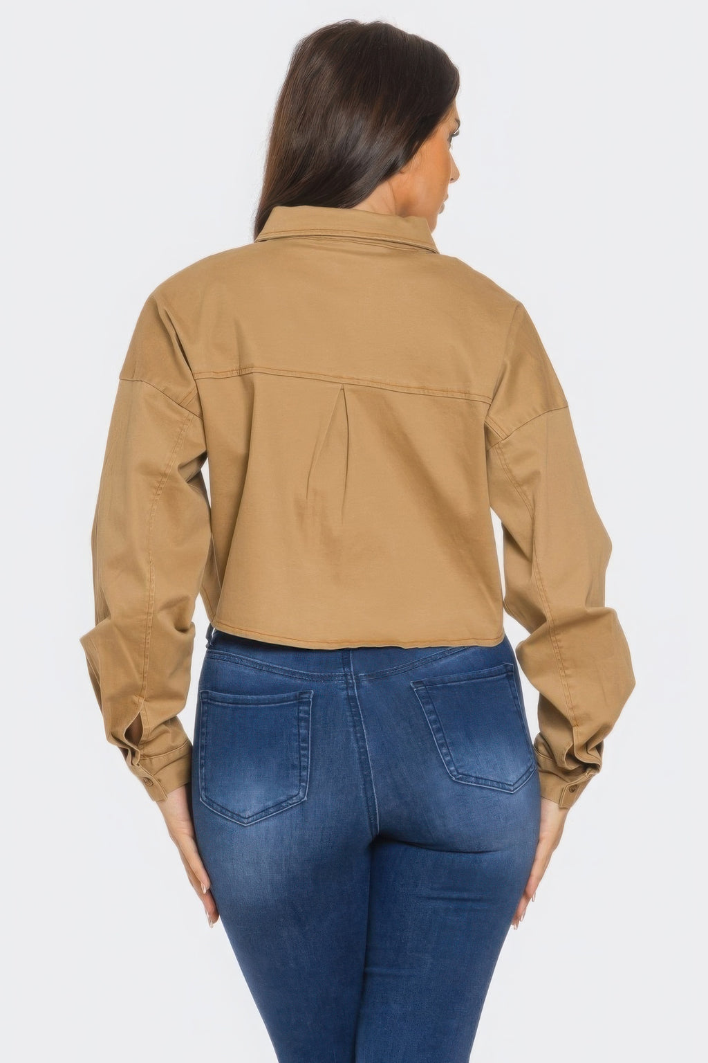 Cropped Rhinestone Denim Shirt -
