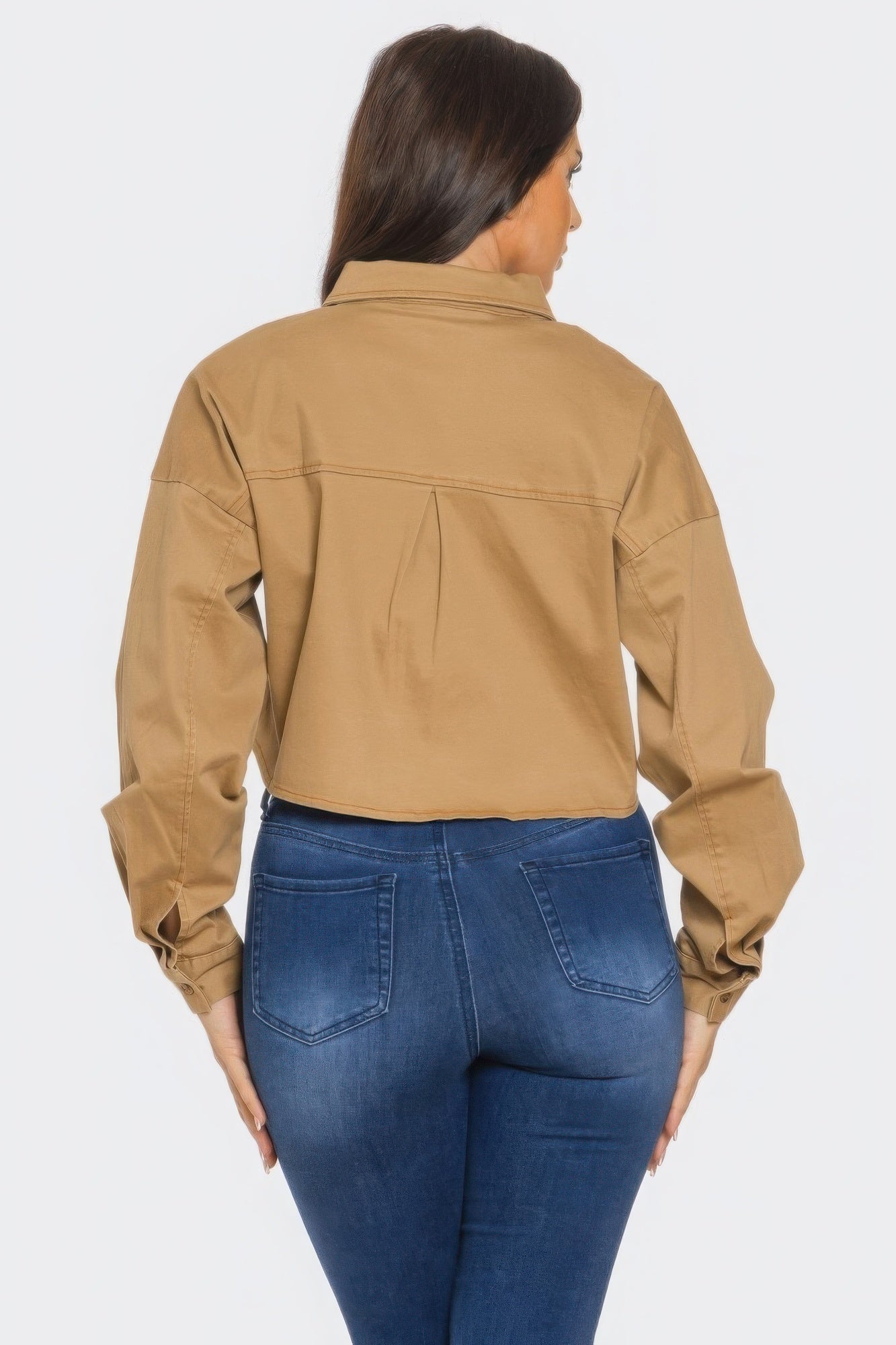 Cropped Rhinestone Denim Shirt -