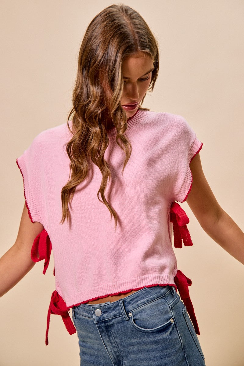 Side Ribbon Dolman Sweater Top -