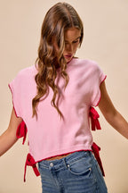 Side Ribbon Dolman Sweater Top -