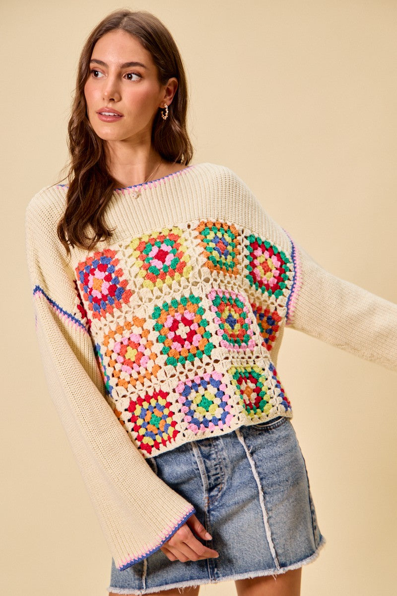Crochet Patchwork Sweater Top -