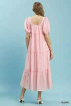 Textured Tiered Puff Sleeve Dress -