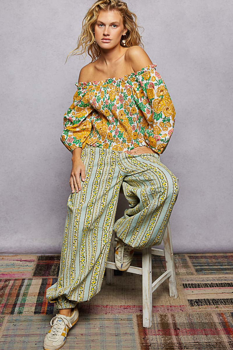 Floral Smocked Off Shoulder Blouse -