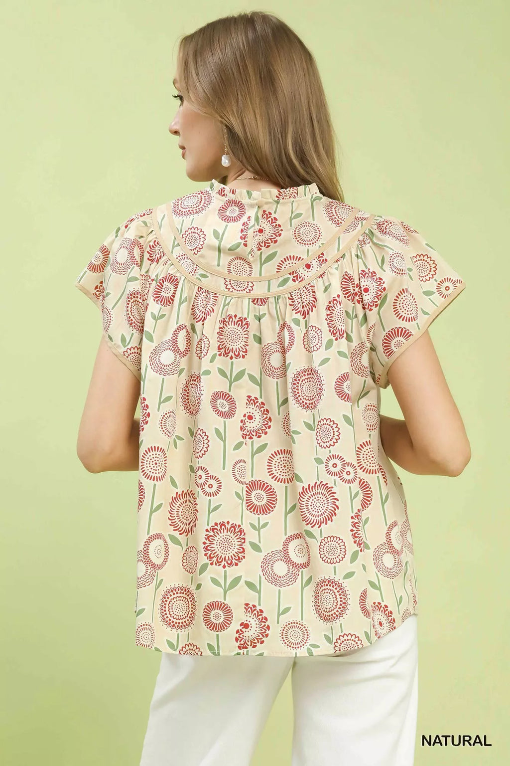 Retro Floral Smocked Babydoll Blouse -