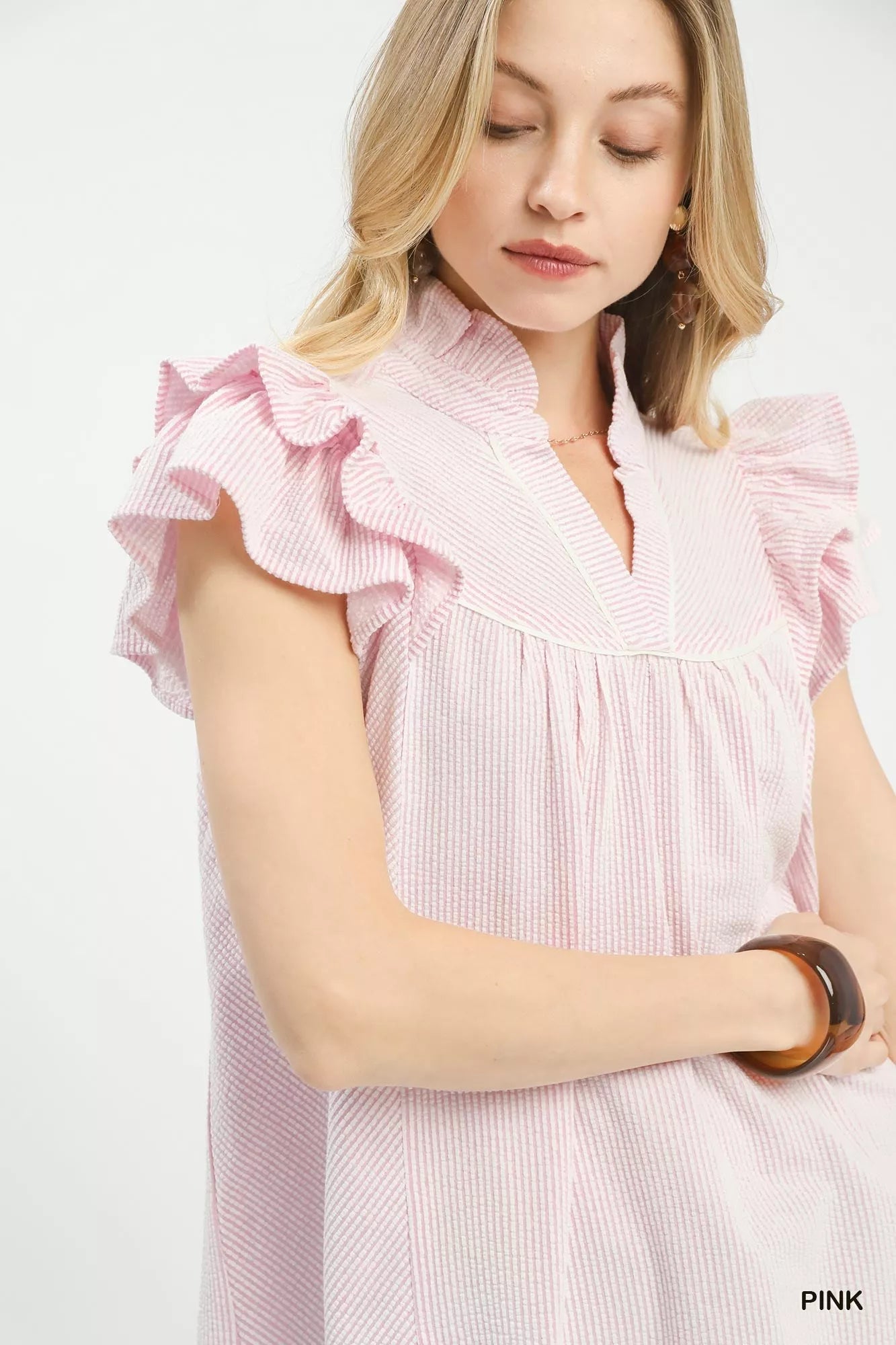 Ruffled Sleeve Textured Everyday Blouse -