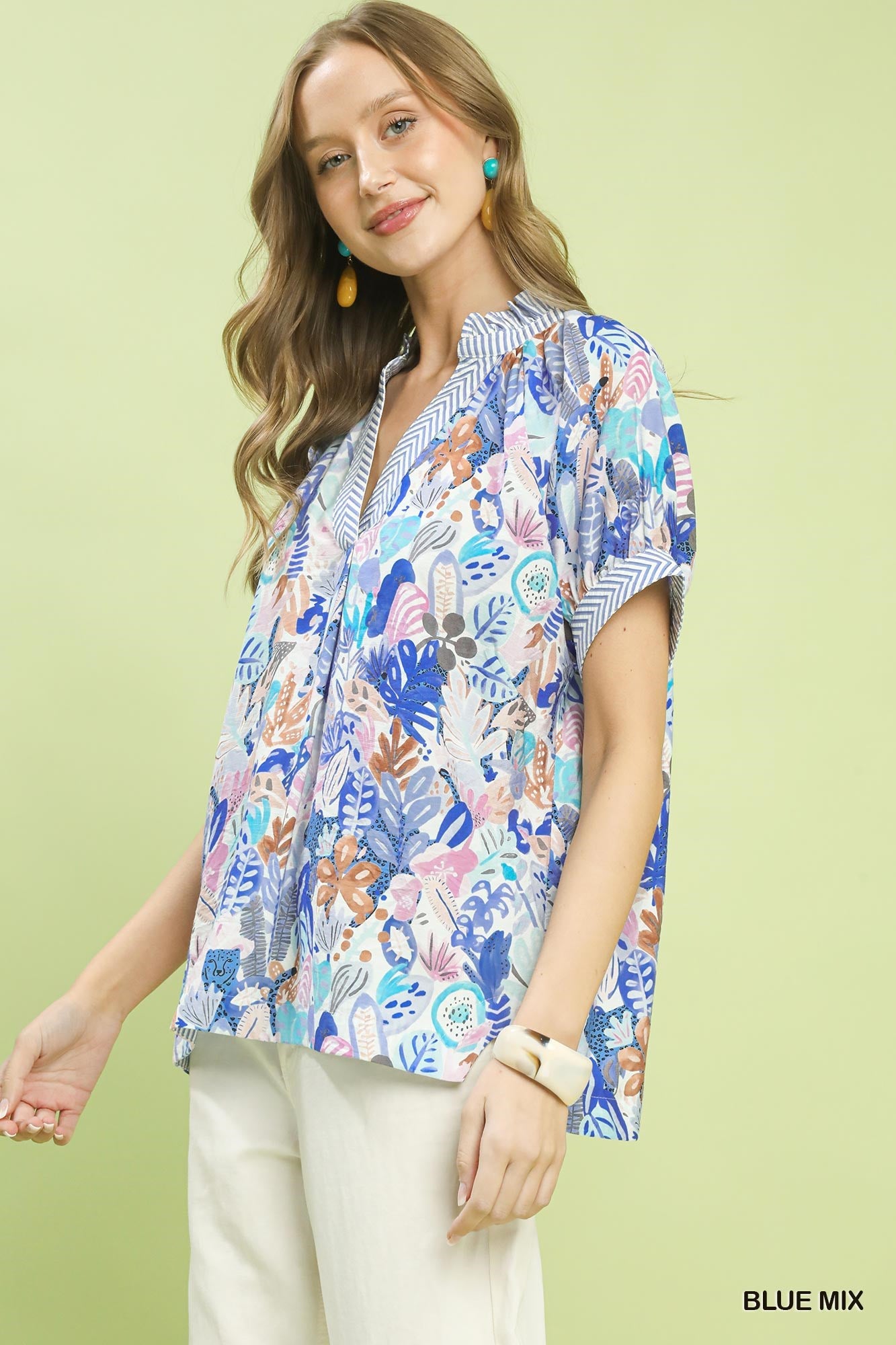 Boho Printed V-Neck Blouse -
