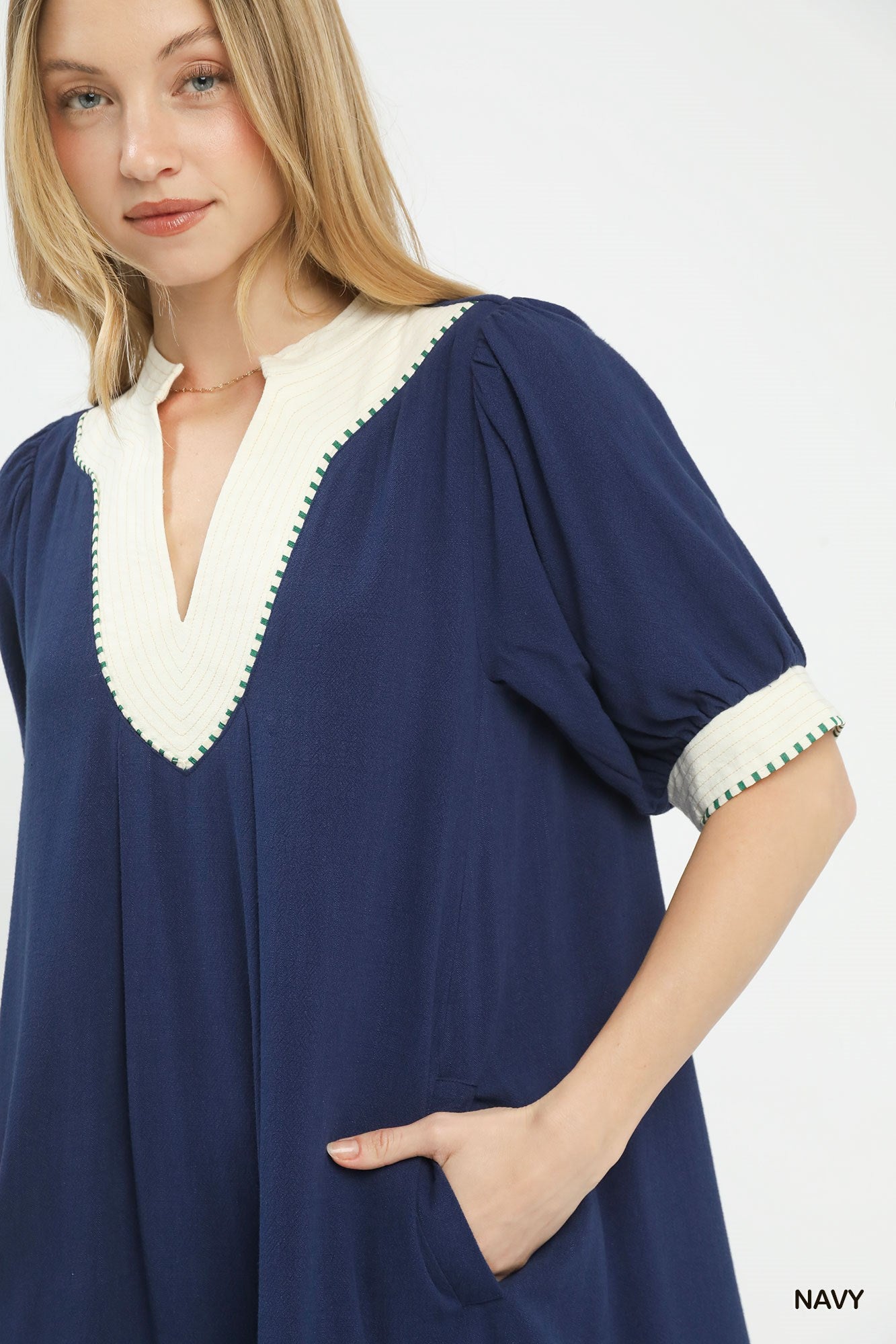 Contrast Trim Linen Mini Dress Secondary image