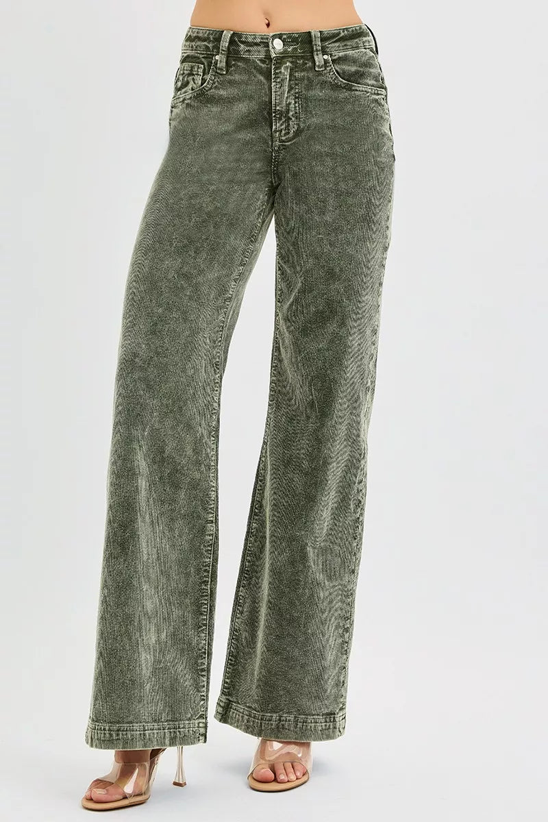 High Rise Corduroy Wide Leg Jeans -
