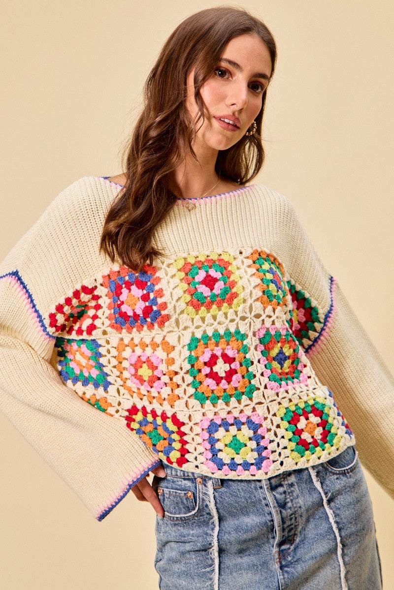 Crochet Patchwork Sweater Top -