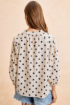 Polka Dot V Neck Blouse -