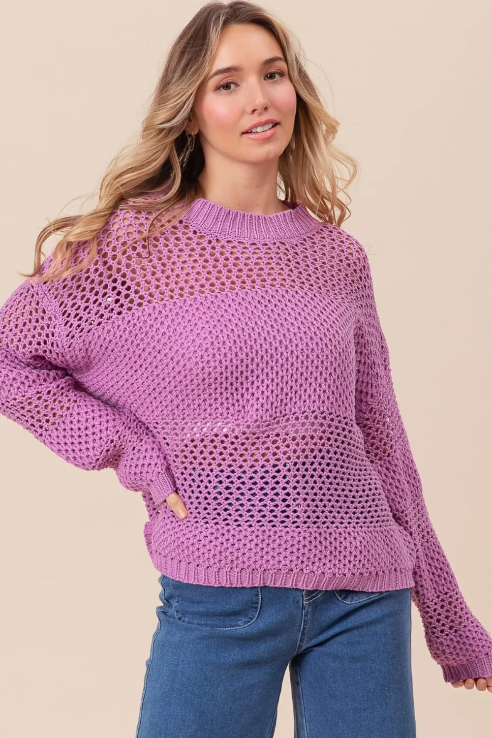 Openwork Long Sleeve Knit Sweater -