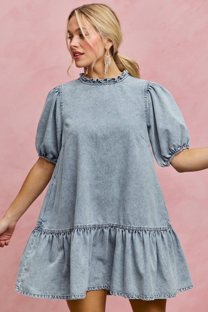 Tiered Denim Mini Dress -