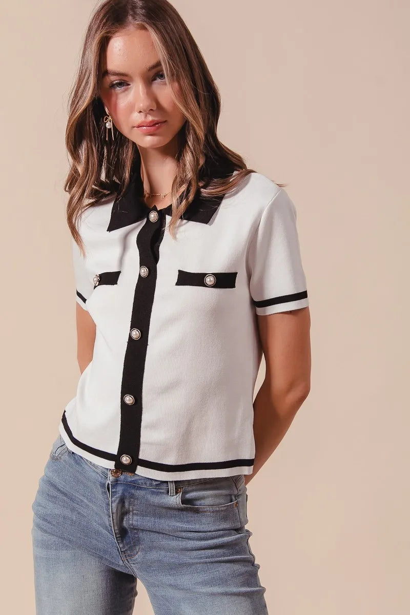 Button Down Knit Sweater Shirt -