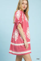 Border Print Swing Mini Dress -