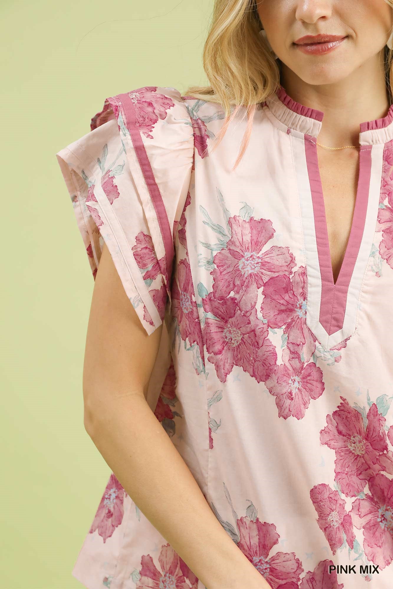 Floral Ruffle Split Neck Blouse -