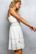 Embroidered Tassel Smocked Mini Dress -