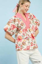 Romantic Floral Puff Sleeve Blouse -