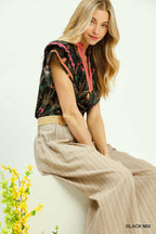 Floral Contrast Trim Flutter Blouse -