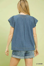 Cap Sleeve Denim Babydoll Top -