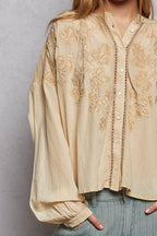 Embroidered Washed Button Down Shirt -