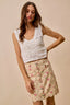Rose Print Scallop Mini Skirt - IVORY PINK