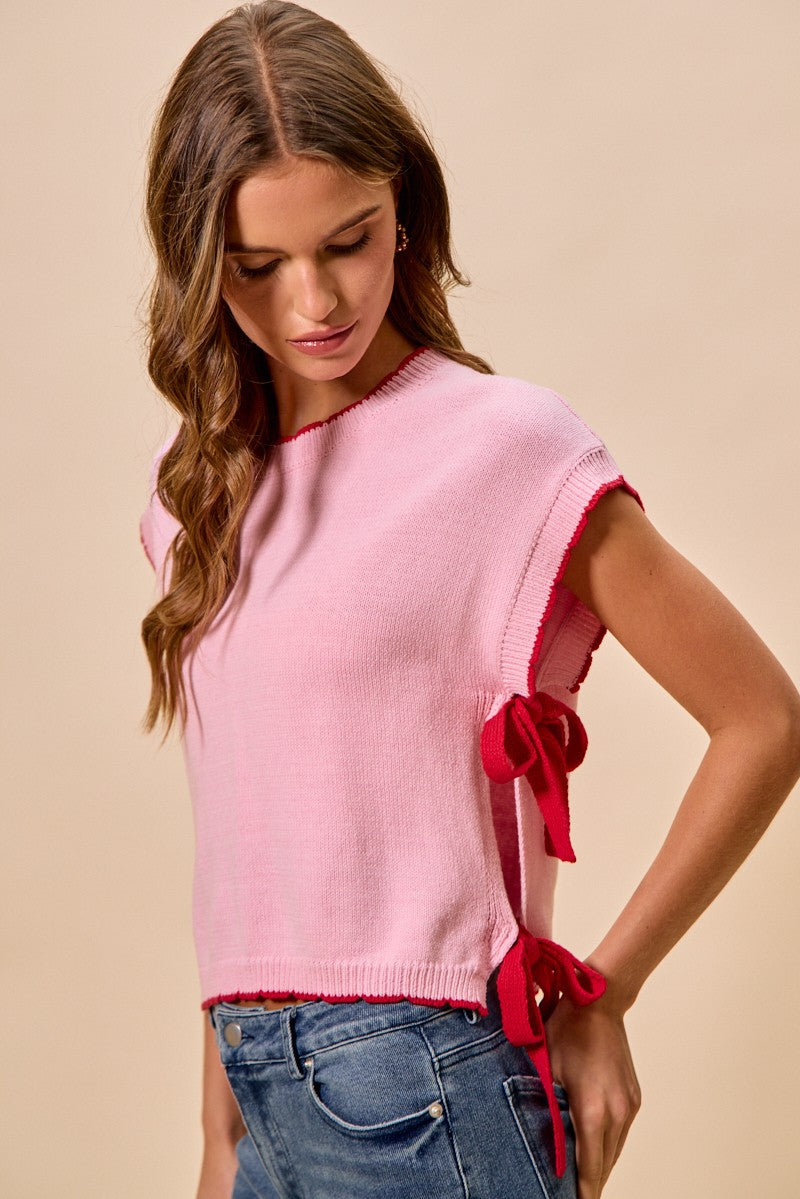 Side Ribbon Dolman Sweater Top -