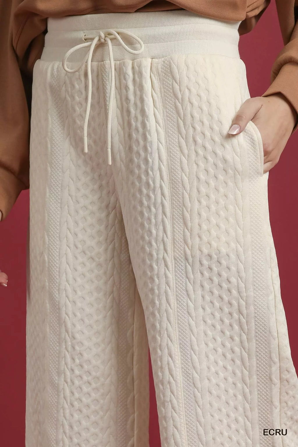 Cable Knit Textured Wide Leg Pants -