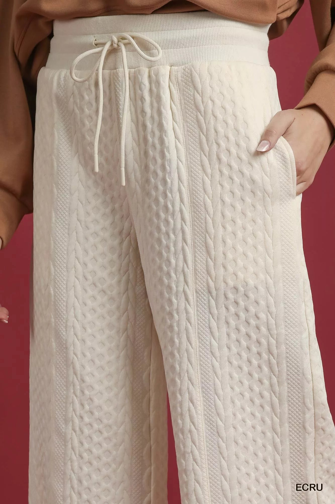 Cable Knit Textured Wide Leg Pants -