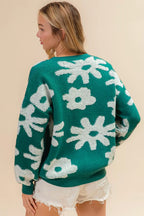 Flower Pattern Long Sleeve Sweater -