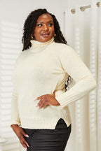Side Slit Long Sleeve Turtleneck Sweater -
